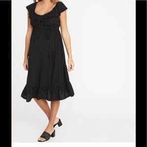 Maternity Ruffled Waist-Defined Tie-Belt Dress